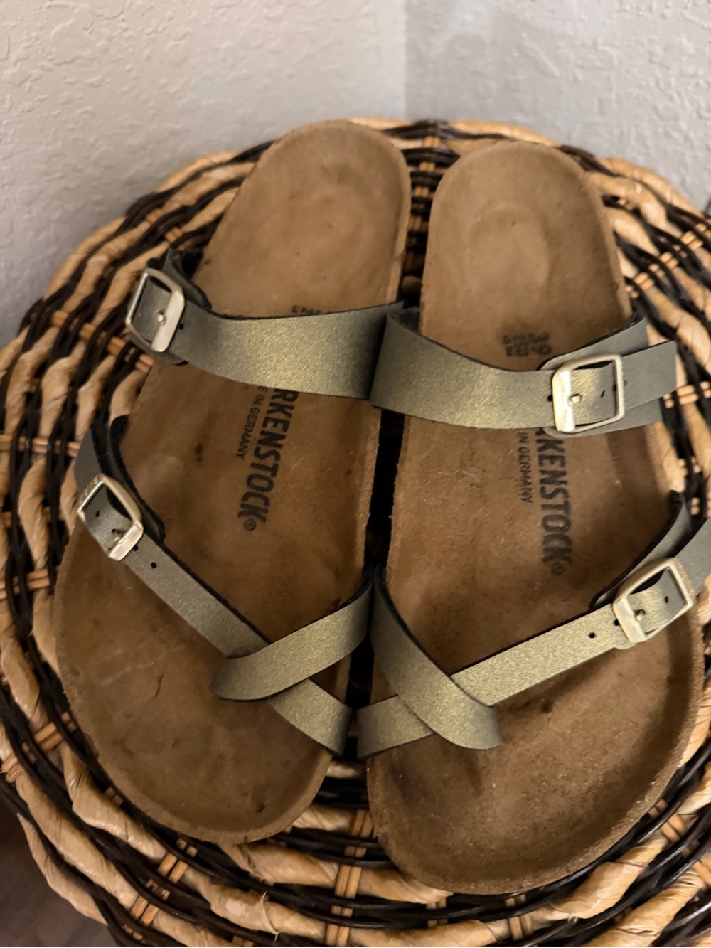 Birkenstock Olive Metallic Cross-Strap Sandals